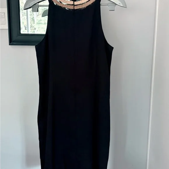 Ann Taylor Black Shift Dress with Metallic Braided Neckline – Size 8P - Picture 4 of 5